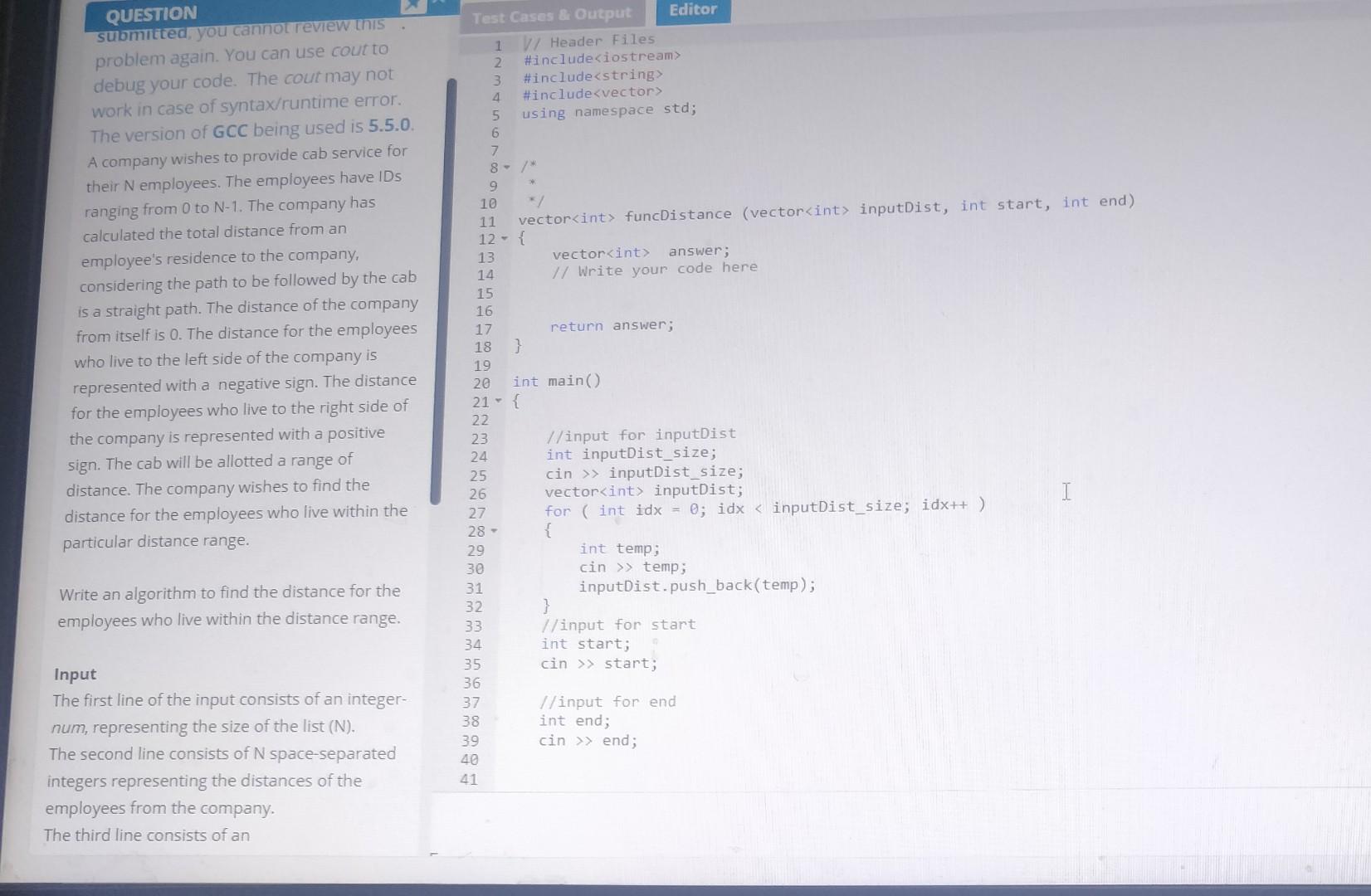 Solved Test Cases & Output Editor 1 Header Files 2 #include | Chegg.com