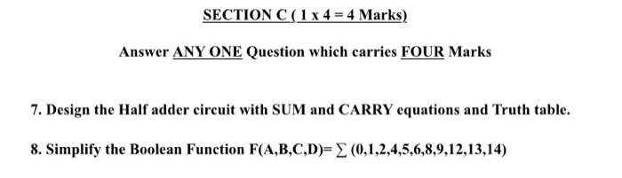 Solved SECTION - B (4 x 1 = 4 Marks) Answer any FOUR | Chegg.com