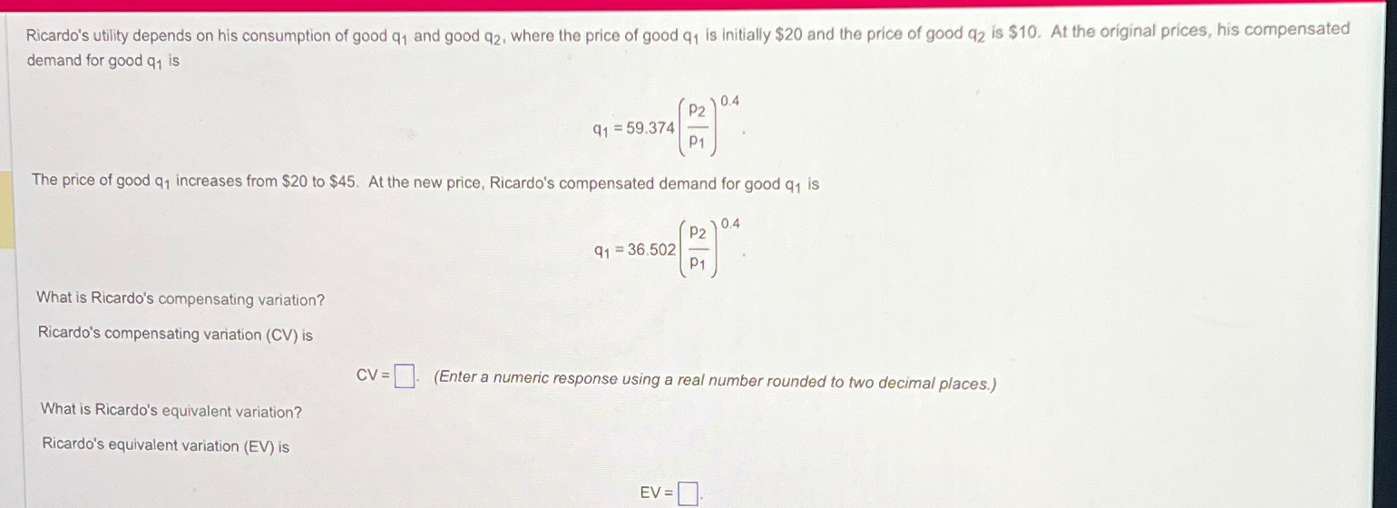 Solved Ricardo's utility depends on his consumption of good | Chegg.com