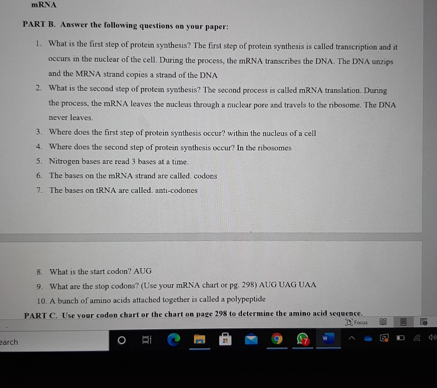 Solved mRNA PART B. Answer the following questions on your | Chegg.com