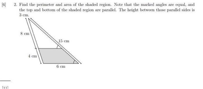 Solved 2. Find the perimeter and area of the shaded region. | Chegg.com