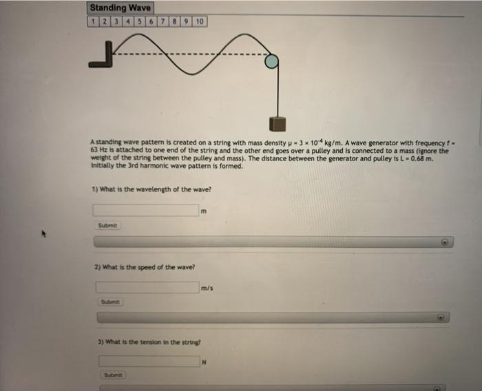 Solved Standing Wave 12305 7 8 9 10 A standing wave pattern | Chegg.com