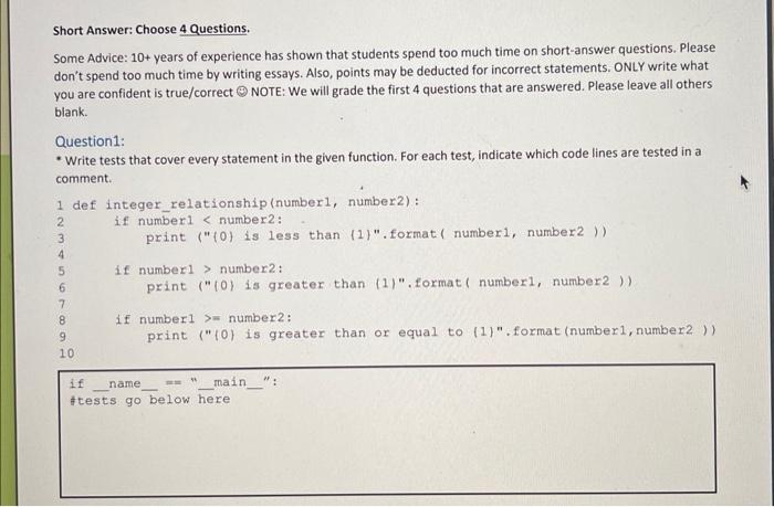 Solved Short Answer: Choose 4 Questions. Some Advice: 10+ | Chegg.com