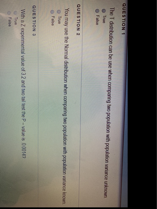 Solved QUESTION 1 The T Distribution Can Be Use When Chegg