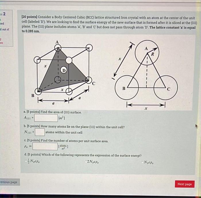 Solved On 2 Ted 120 Points) Consider A Body Centered Cubic | Chegg.com