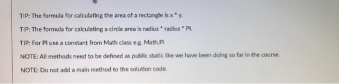 Solved Write a method named areaſ with one double parameter | Chegg.com