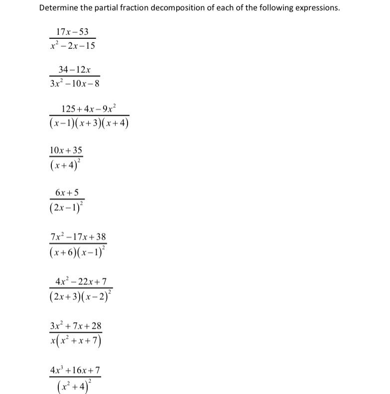 Solved Determine the partial fraction decomposition of each | Chegg.com