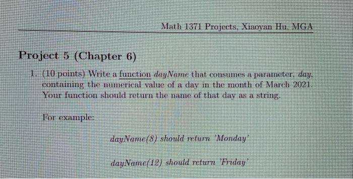 Solved Math 1371 Projects, Xiaovan Hu. MGA Project 5 | Chegg.com