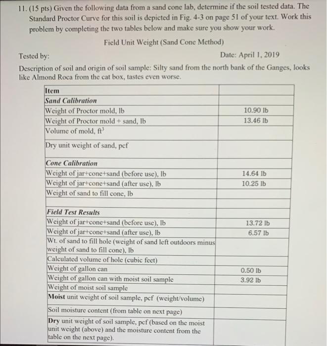 Solved need to show work to fill out rest of chart. Soils | Chegg.com