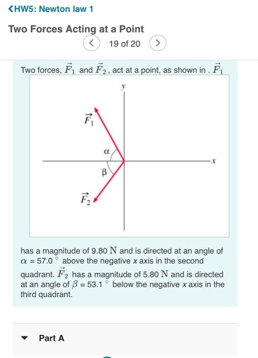 Solved Two Forces Acting at a Point 19 of 20 Two forces, F1 | Chegg.com