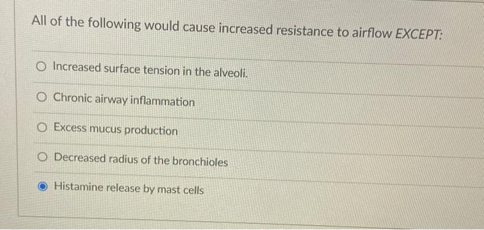 Solved All of the following would cause increased resistance | Chegg.com