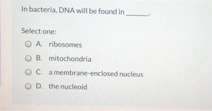 Solved In Bacteria, Dna Will Be Found In Select One: O A. 