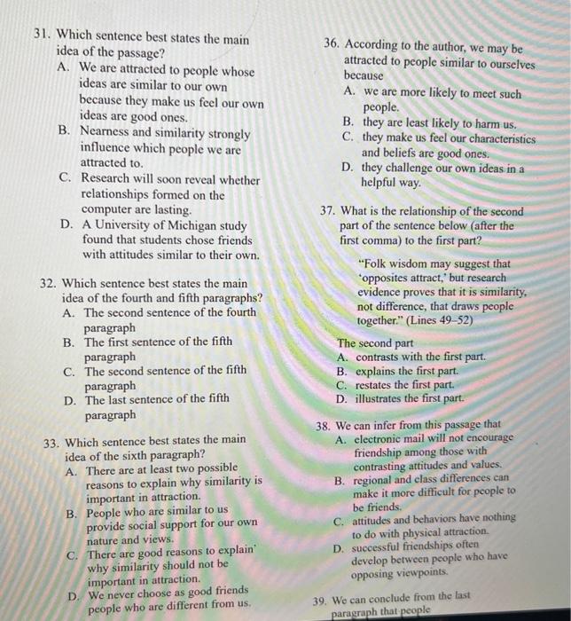 31. Which sentence best states the main idea of the