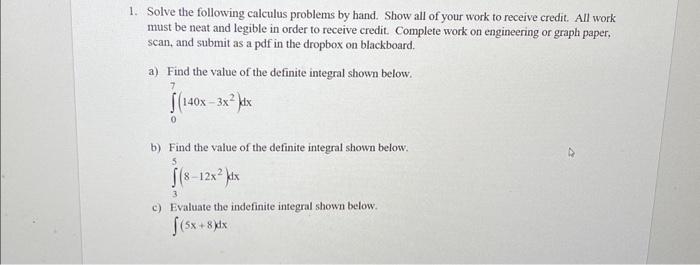 Solved 1. Solve the following calculus problems by hand. | Chegg.com