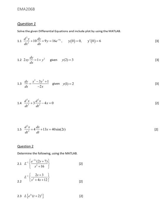 Solved Solve the given Differential Equations and include | Chegg.com