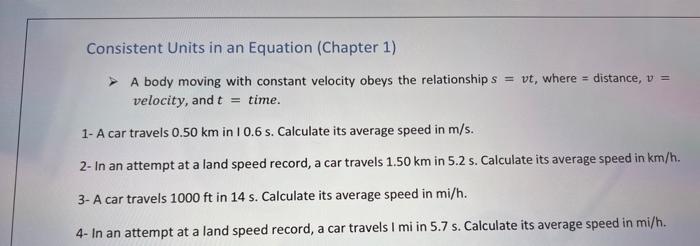 Solved Consistent Units in an Equation (Chapter 1) A body | Chegg.com