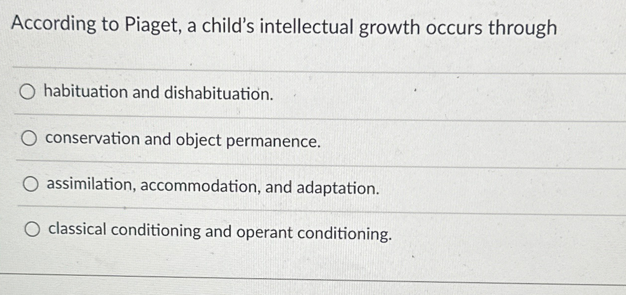 Solved According to Piaget a child s intellectual growth Chegg