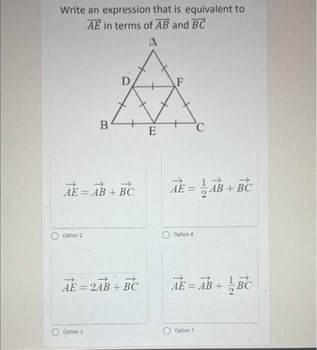 Solved Write an expression that is equivalent to AE in terms | Chegg.com