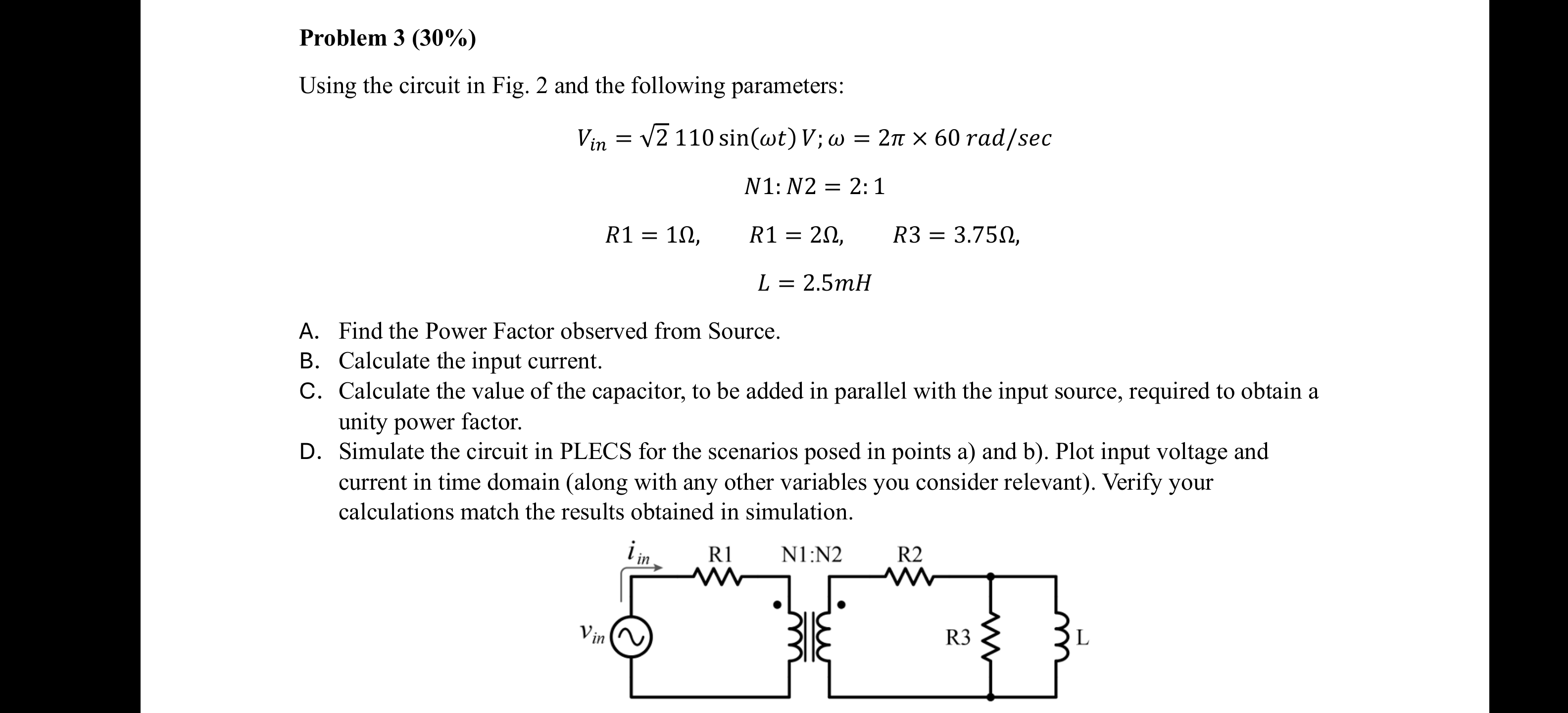 Solved Problem 3 (30%)Using the circuit in ﻿Fig. 2 ﻿and the | Chegg.com