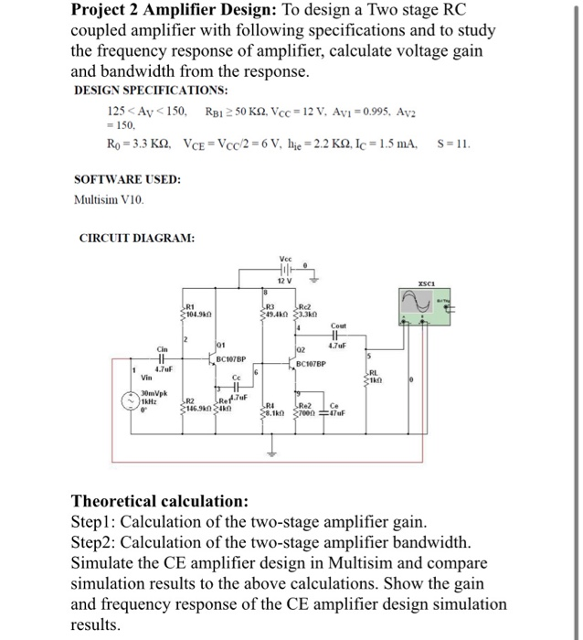 Solved Project 2 Amplifier Design: To design a Two stage RC | Chegg.com