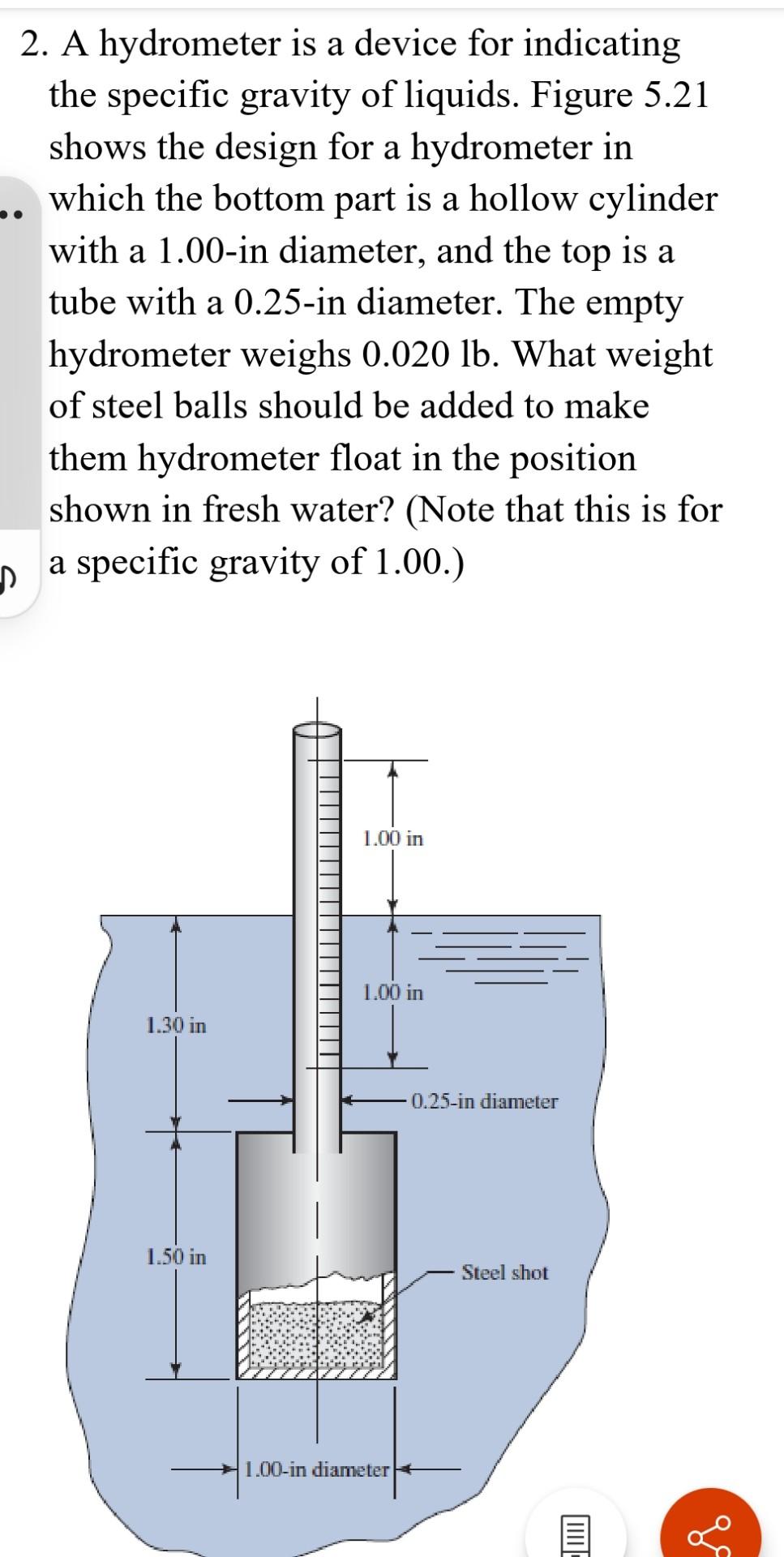 Solved 2. A hydrometer is a device for indicating the