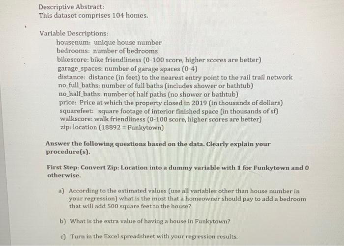 Solved This dataset comprises 104 homes. Variable | Chegg.com