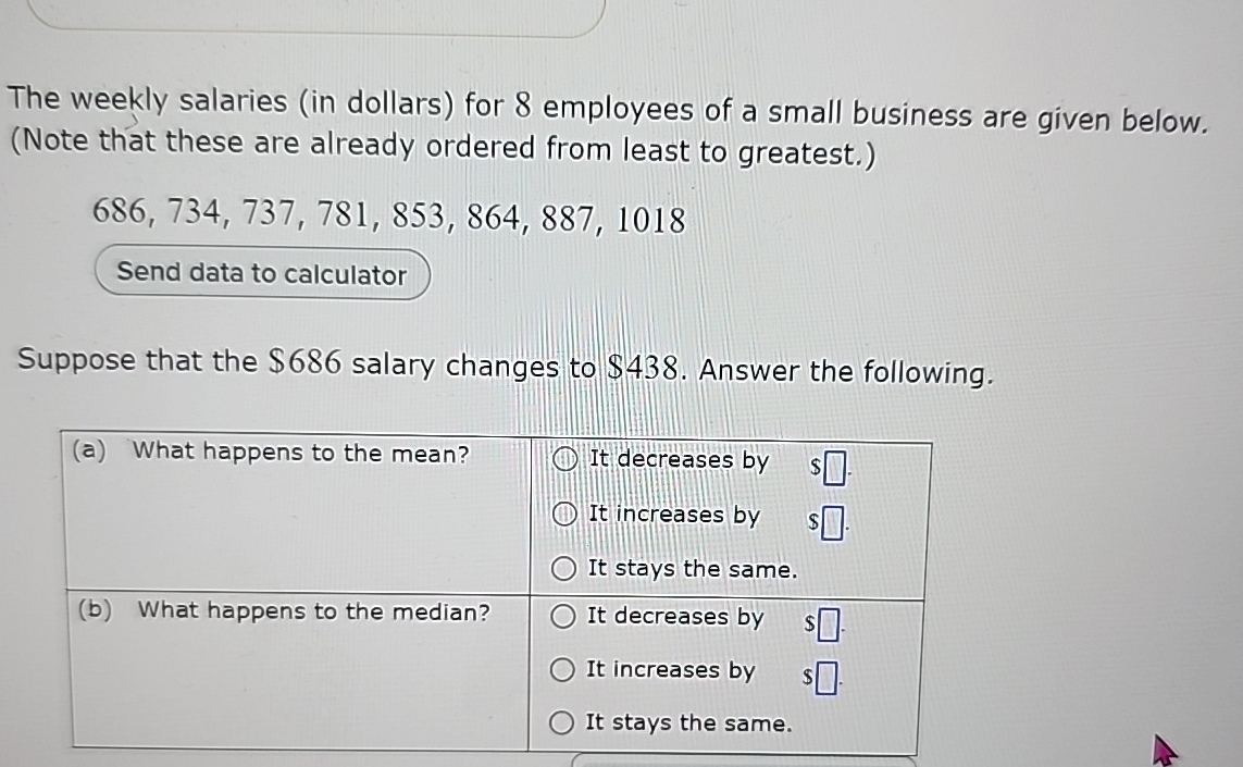 Solved The weekly salaries (in dollars) ﻿for 8 ﻿employees of | Chegg.com