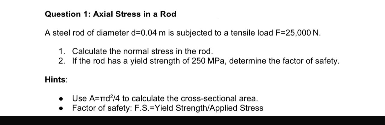 Solved Question 1: Axial Stress in a RodA steel rod of | Chegg.com