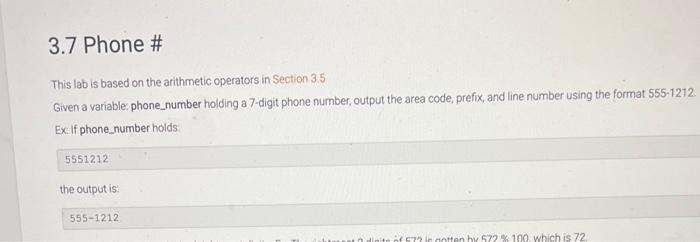 Solved 3.7 Phone # This lab is based on the arithmetic | Chegg.com