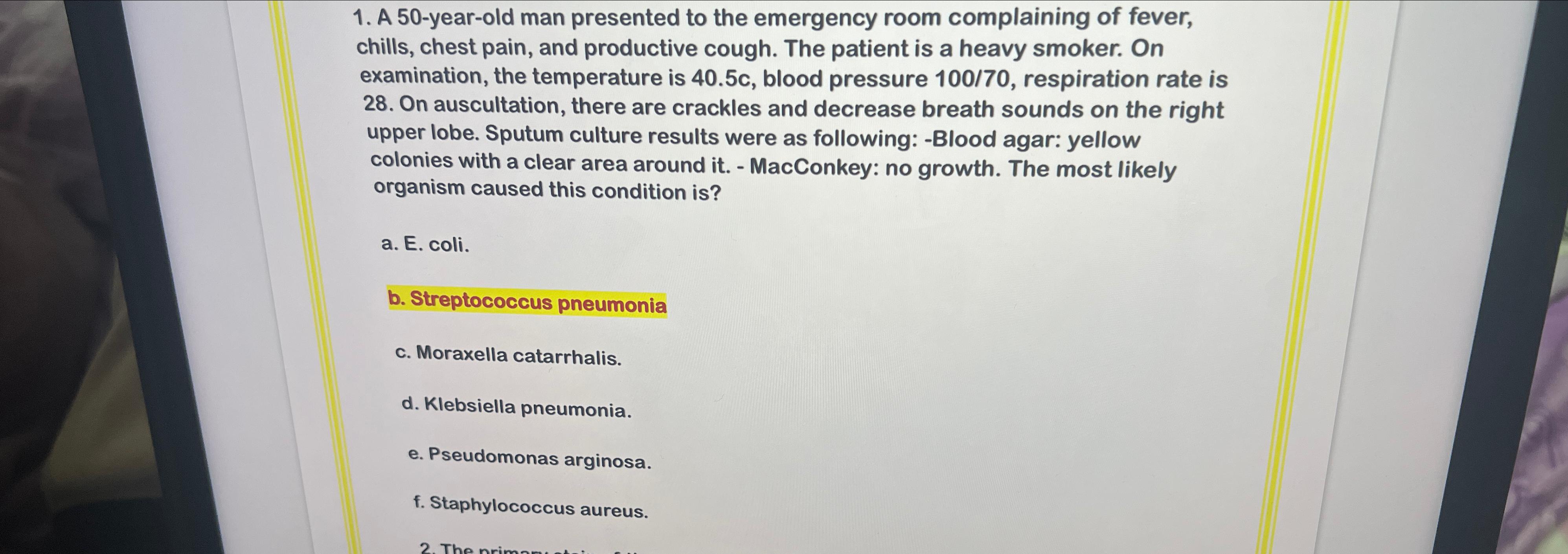 Solved A 50-year-old man presented to the emergency room | Chegg.com