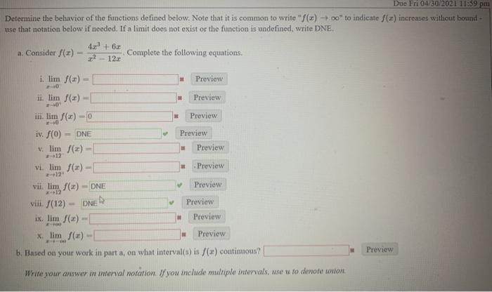 Solved Due Fri 04/30/2021 11:59 pm Determine the behavior of | Chegg.com