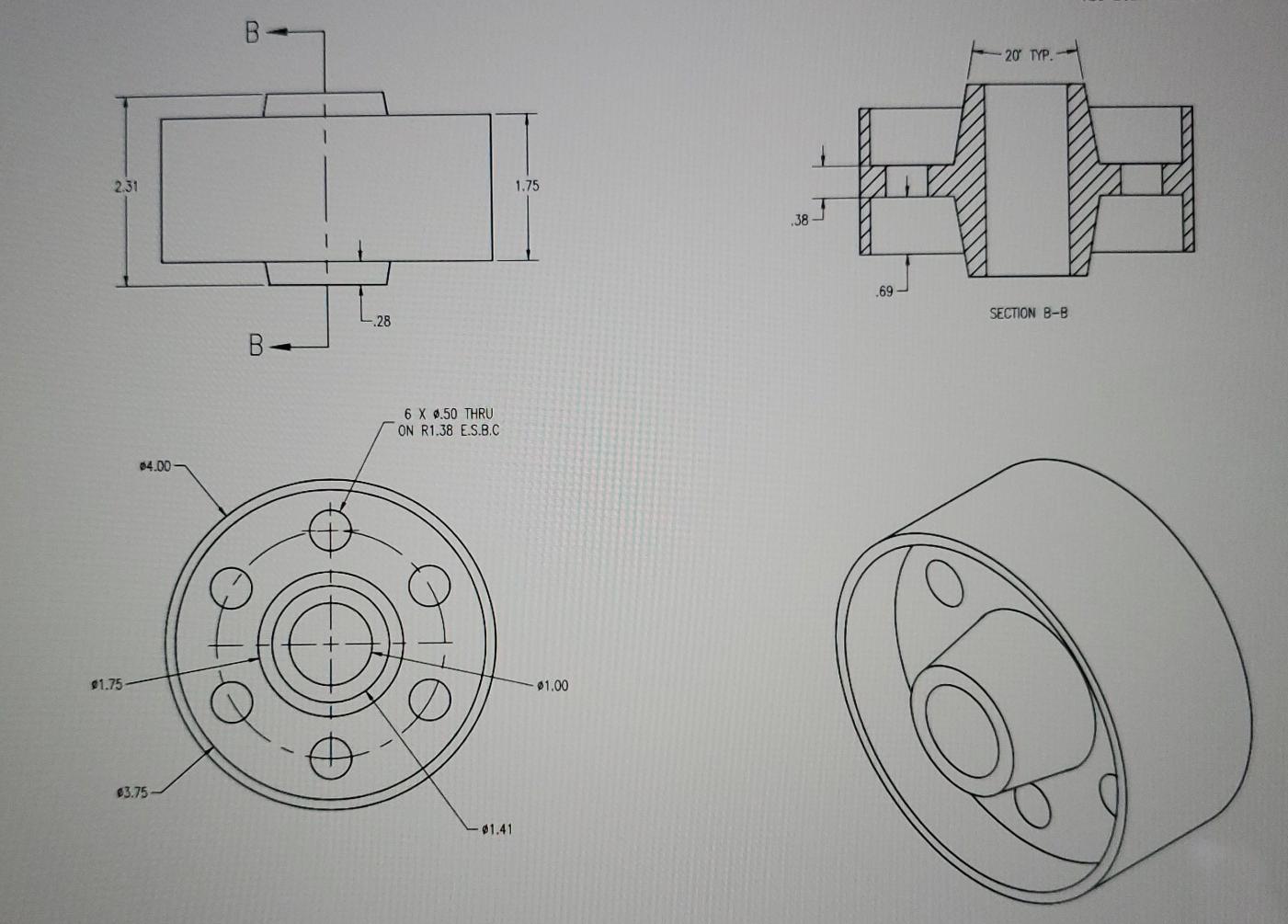 Solved show me how to complete this model in autocad | Chegg.com