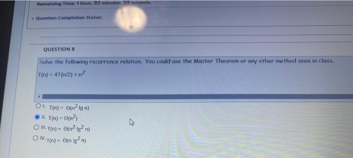Solved Remaining Time 1 hour, 3 minutes, 59 seconds Question | Chegg.com