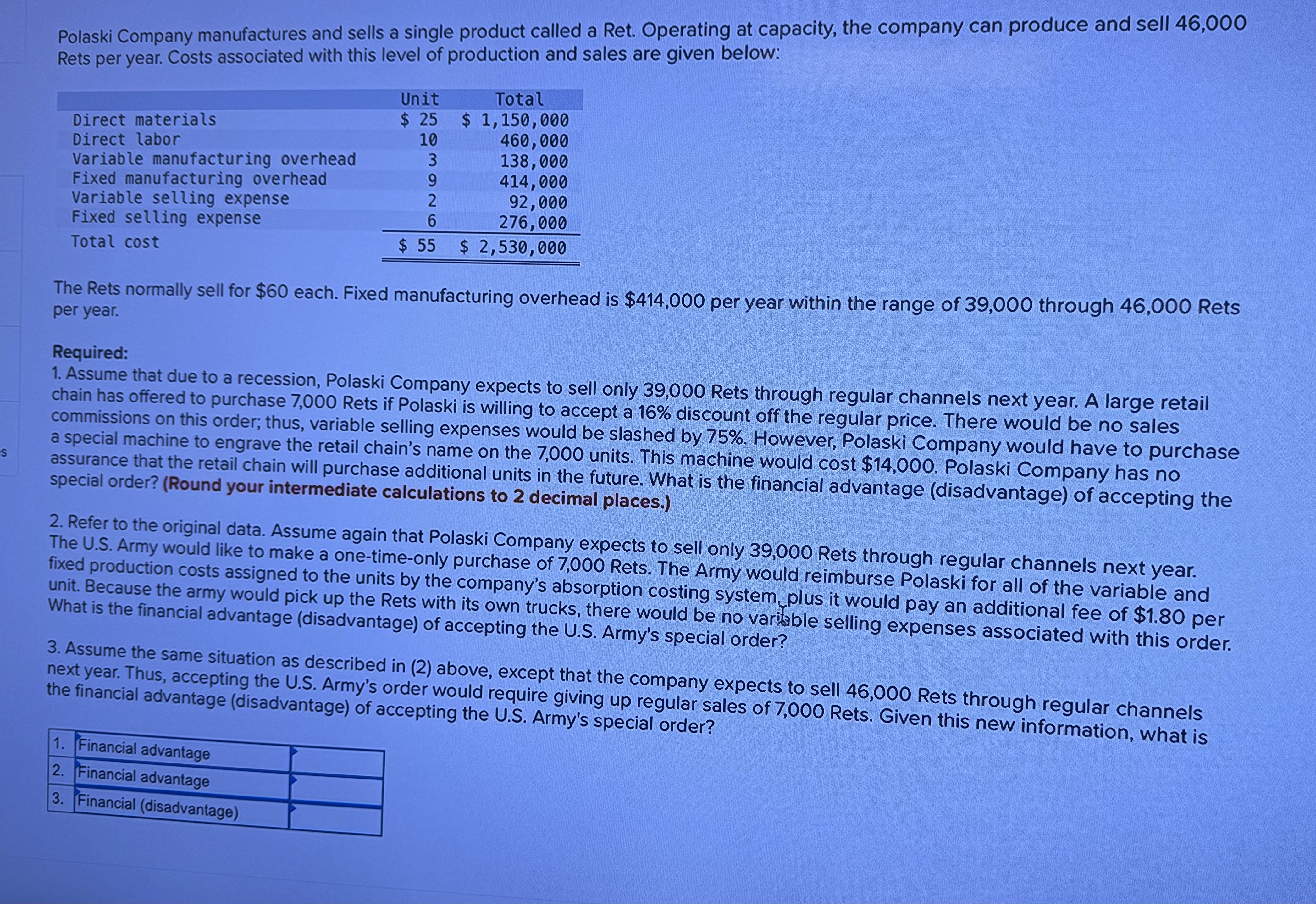 Solved Please answer these managerial accounting questions. | Chegg.com