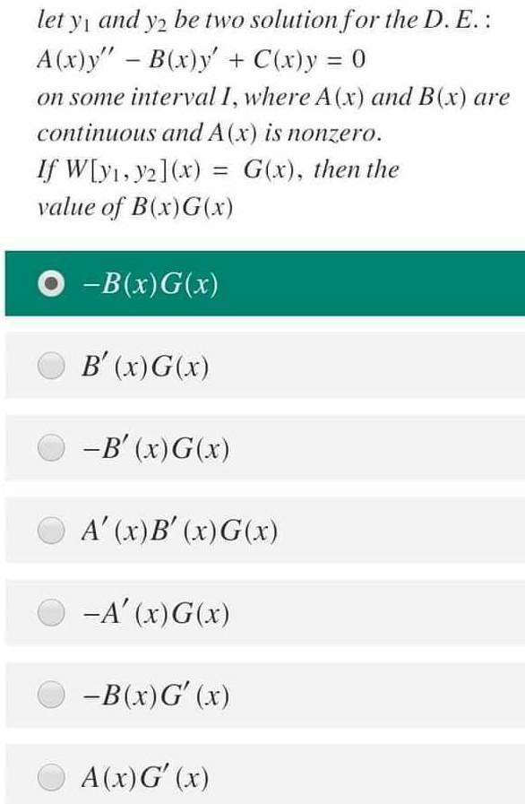 Solved Let Yi And Y2 Be Two Solution For The D E A X Chegg Com