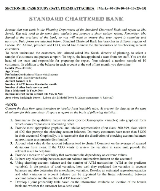 SECTION-III: CASE STUDY (DATA FORMS ATTACHED) | Chegg.com
