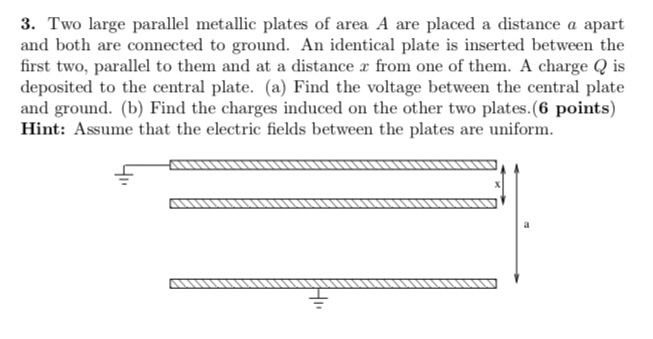 Solved 3. Two large parallel metallic plates of area A are | Chegg.com