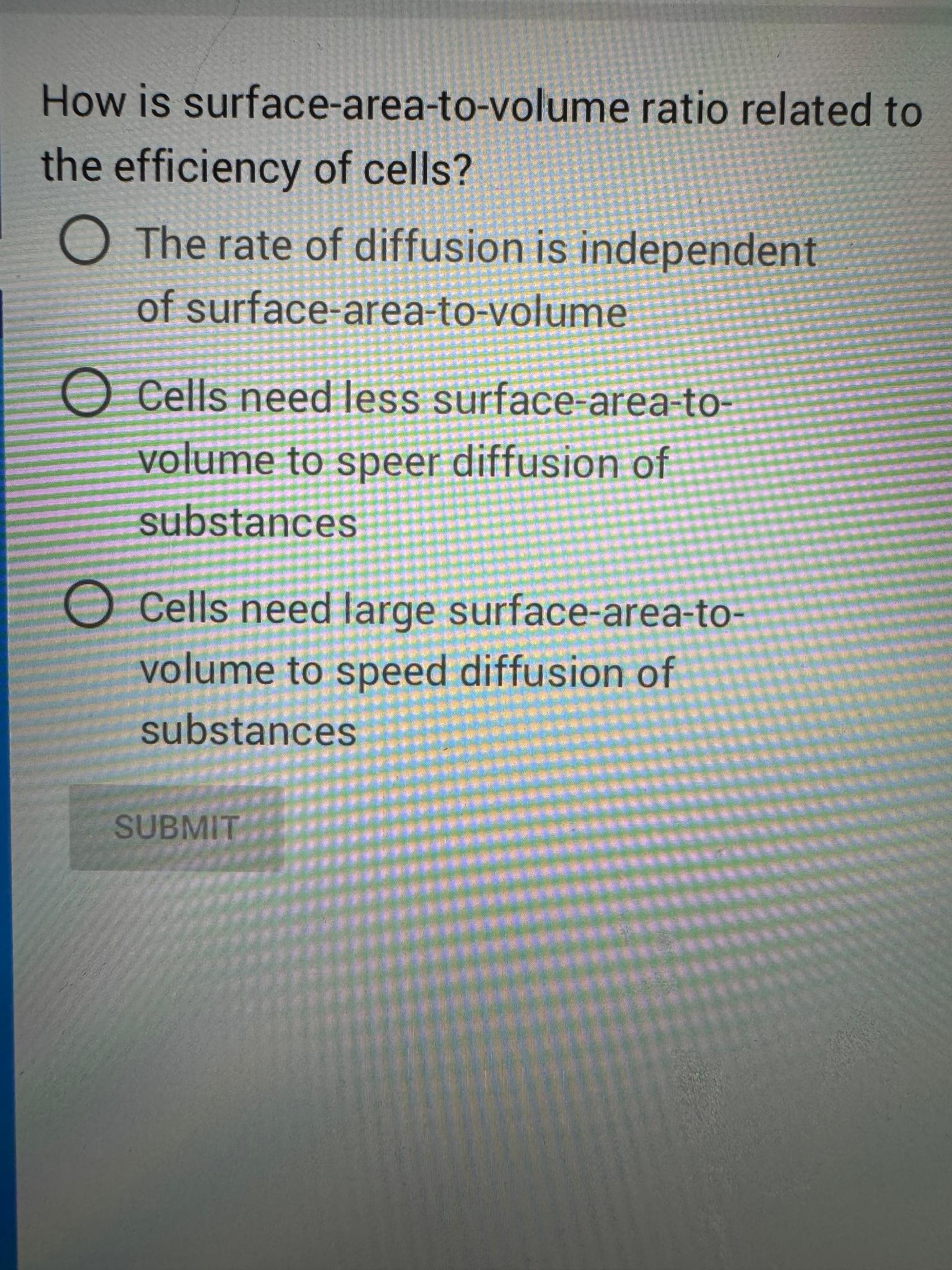 surface area to volume ratio diffusion experiment