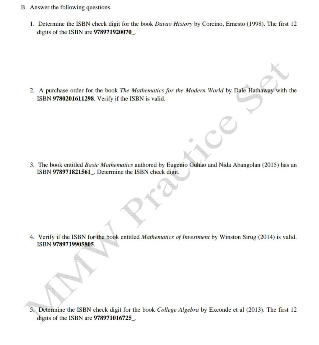 Solved B. Answer The Following Questions. 1. Determine The | Chegg.com