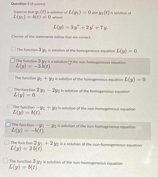 Solved Suppose that y1(t) is solution of L(y1)=0 and y2(t) | Chegg.com