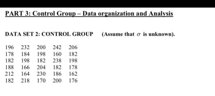 Solved PART 3: Control Group - Data organization and | Chegg.com