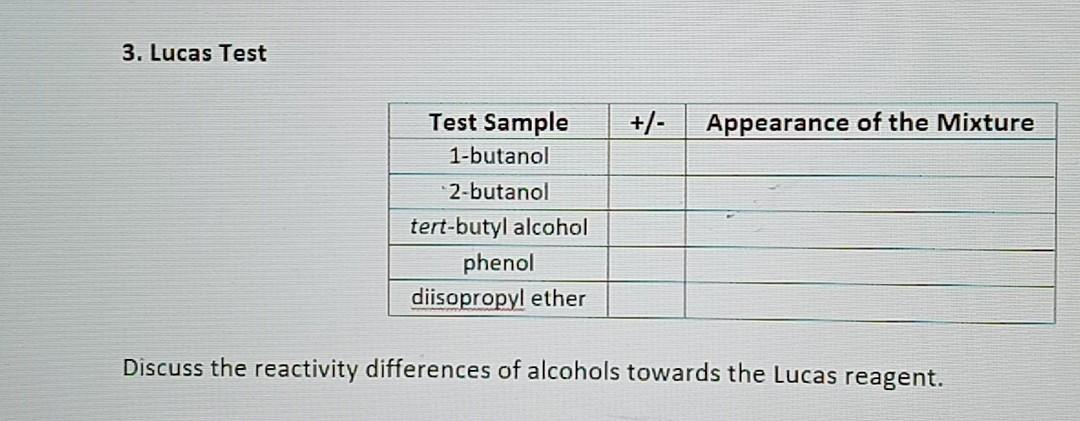 Solved 3. Lucas Test +/- Appearance of the Mixture Test | Chegg.com