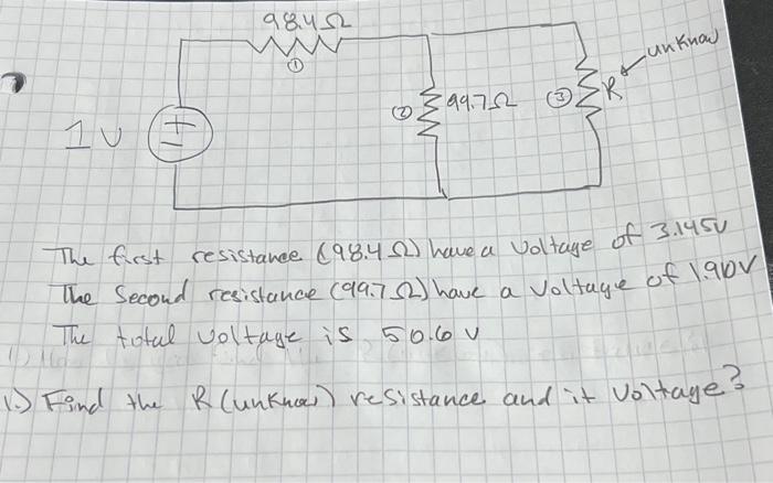 Solved The frrst resistance (98.4Ω) have a voltaye of 3.145 | Chegg.com