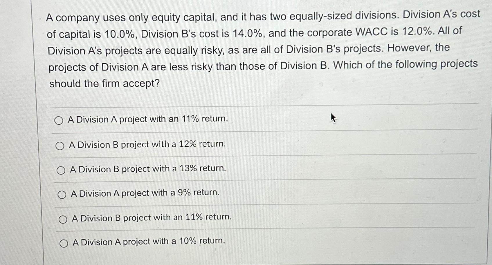 Solved A Company Uses Only Equity Capital, And It Has Two | Chegg.com