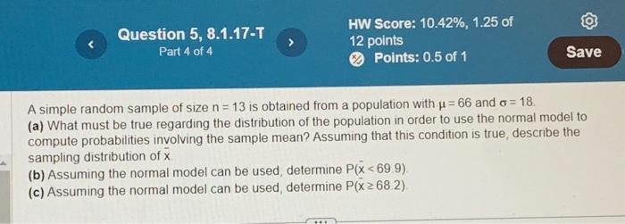 Solved A simple random sample of size n=13 is obtained from | Chegg.com