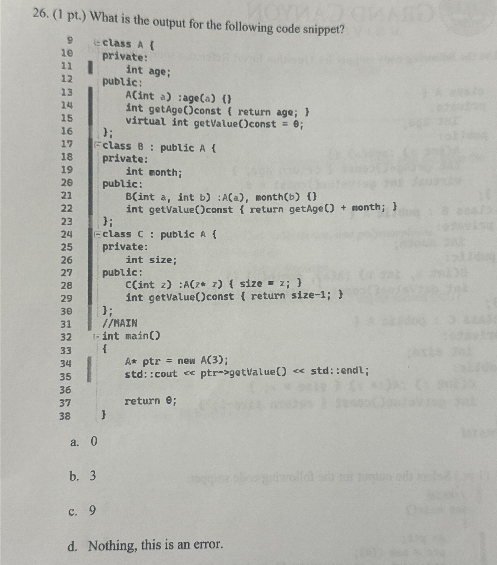 Solved (1 ﻿pt.) ﻿What is the output for the following code | Chegg.com