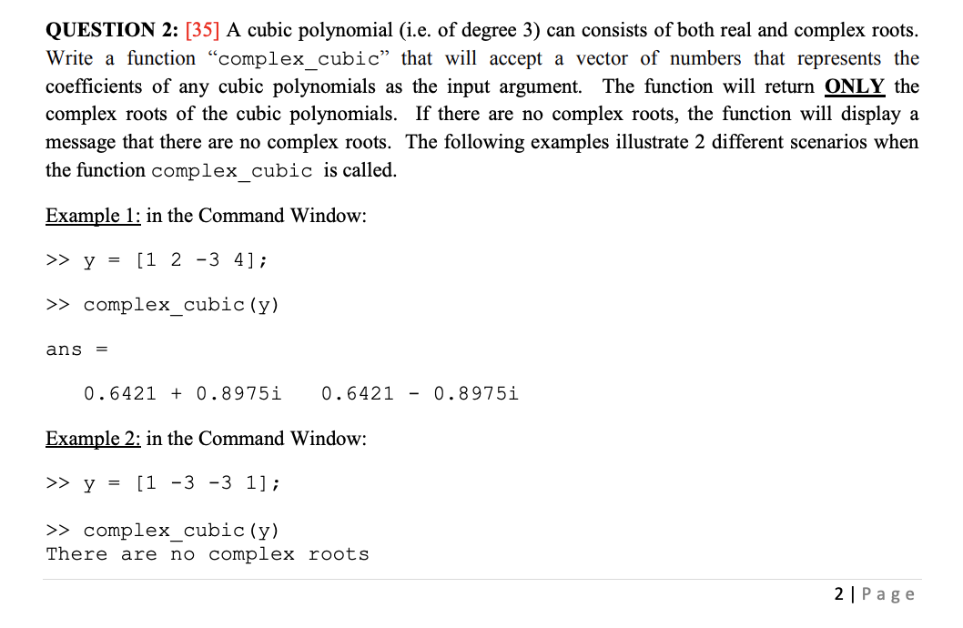 QUESTION 2: [35] ﻿A cubic polynomial (i.e. ﻿of degree | Chegg.com