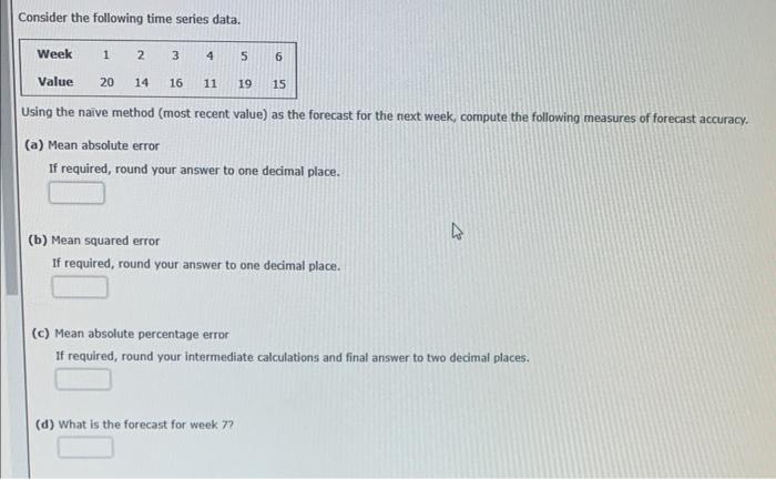 Solved Consider the following time series data. Using the | Chegg.com