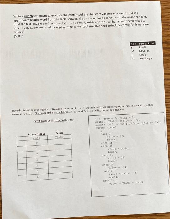 Solved Write a switch statement to evaluate the contents of | Chegg.com