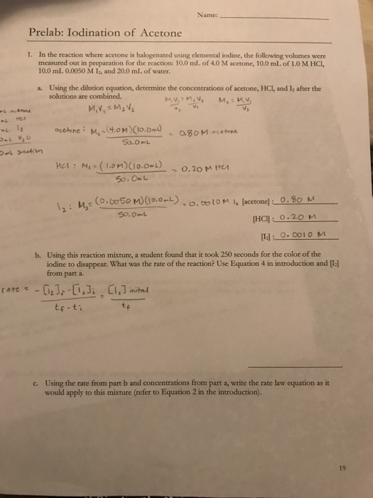 Solved Name: Prelab: Iodination of Acetone 1. In the | Chegg.com